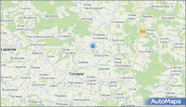 mapa Leszczyna, Leszczyna gmina Trzciana na mapie Targeo