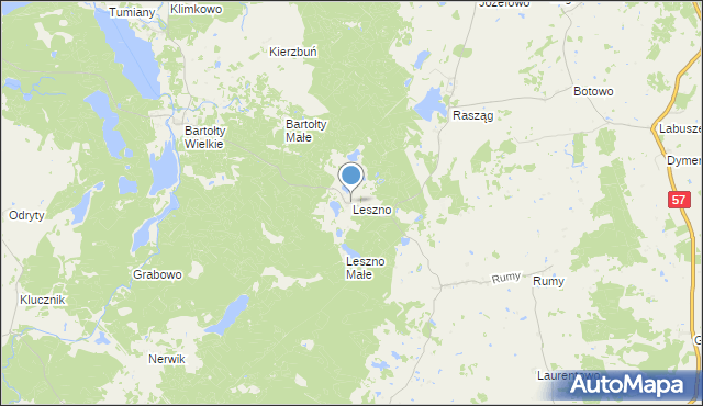 mapa Leszno, Leszno gmina Barczewo na mapie Targeo