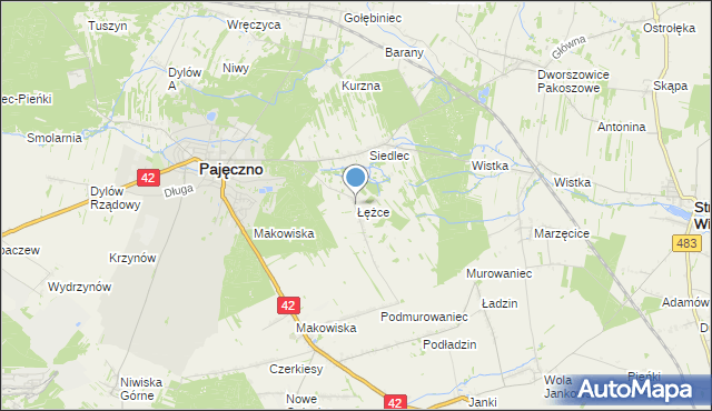 mapa Łężce, Łężce gmina Pajęczno na mapie Targeo