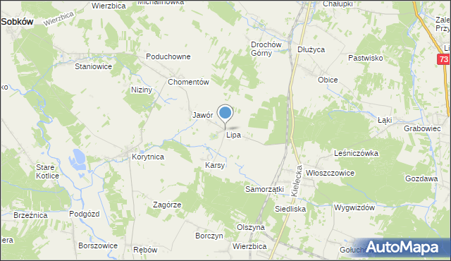 mapa Lipa, Lipa gmina Sobków na mapie Targeo