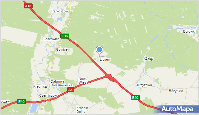 mapa Lipiany, Lipiany gmina Bolesławiec na mapie Targeo