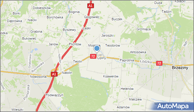 mapa Lipiny, Lipiny gmina Nowosolna na mapie Targeo