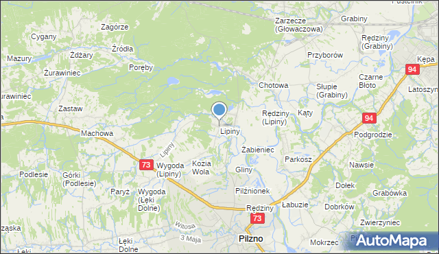 mapa Lipiny, Lipiny gmina Pilzno na mapie Targeo