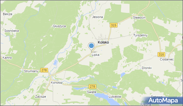 mapa Lipka, Lipka gmina Kolsko na mapie Targeo