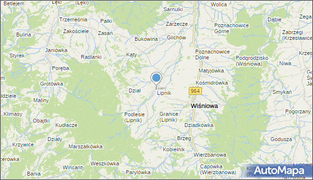 mapa Lipnik, Lipnik gmina Wiśniowa na mapie Targeo