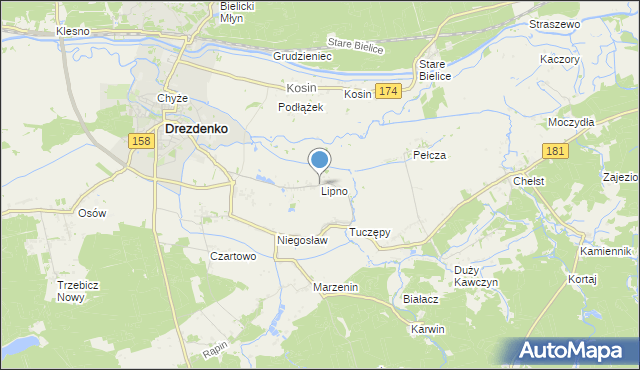 mapa Lipno, Lipno gmina Drezdenko na mapie Targeo