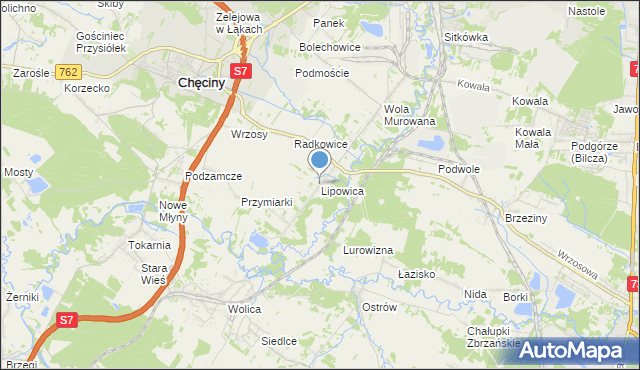 mapa Lipowica, Lipowica gmina Chęciny na mapie Targeo