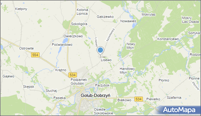 mapa Lisewo, Lisewo gmina Golub-Dobrzyń na mapie Targeo