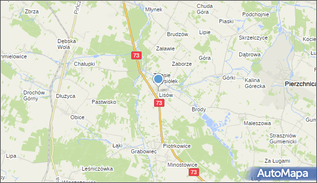 mapa Lisów, Lisów gmina Morawica na mapie Targeo