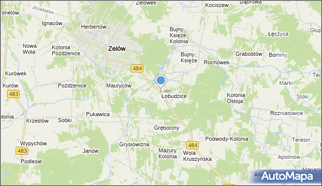 mapa Łobudzice, Łobudzice gmina Zelów na mapie Targeo
