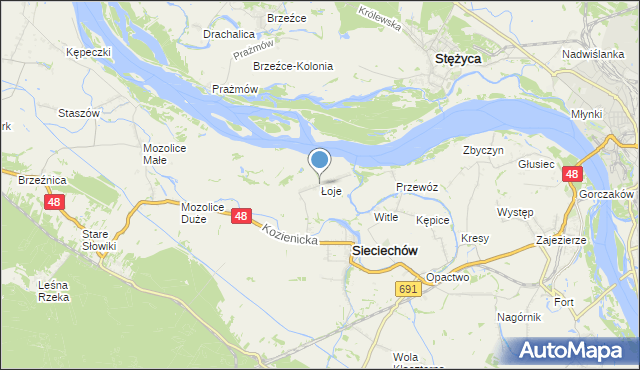 mapa Łoje, Łoje gmina Sieciechów na mapie Targeo