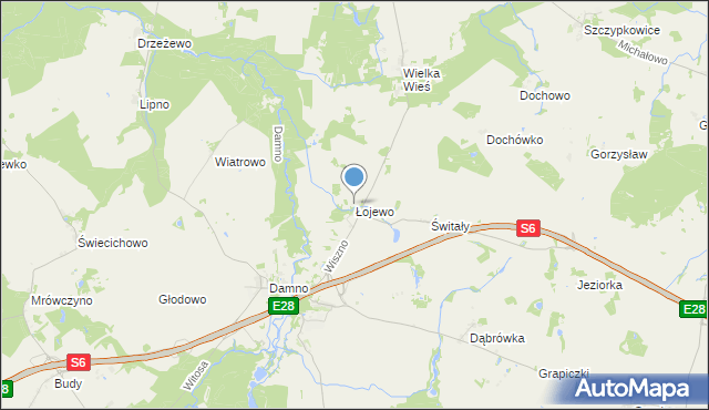 mapa Łojewo, Łojewo gmina Damnica na mapie Targeo