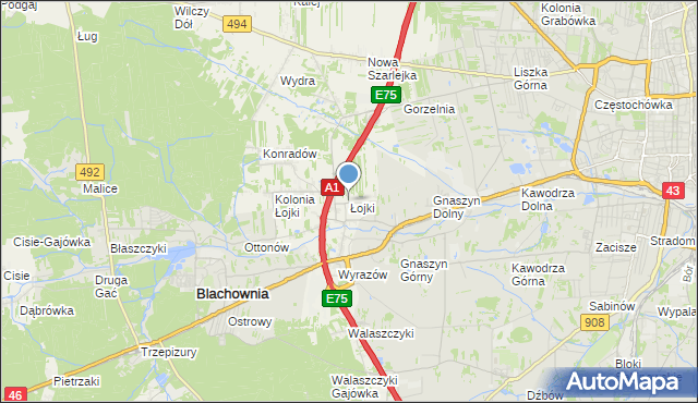 mapa Łojki, Łojki gmina Blachownia na mapie Targeo