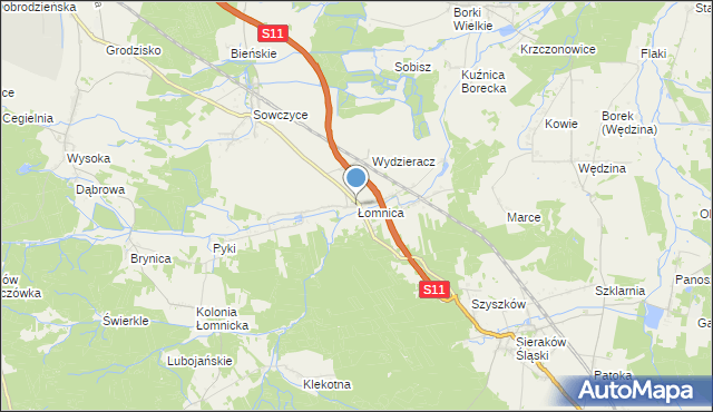 mapa Łomnica, Łomnica gmina Olesno na mapie Targeo