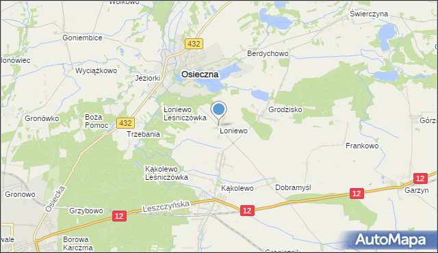mapa Łoniewo, Łoniewo gmina Osieczna na mapie Targeo