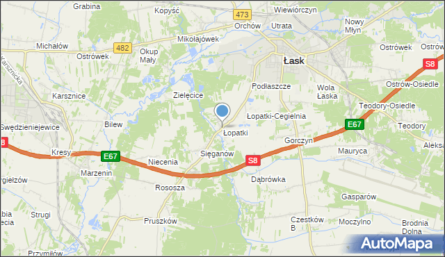 mapa Łopatki, Łopatki gmina Łask na mapie Targeo