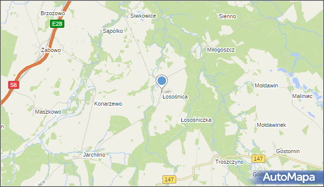 mapa Łosośnica, Łosośnica na mapie Targeo