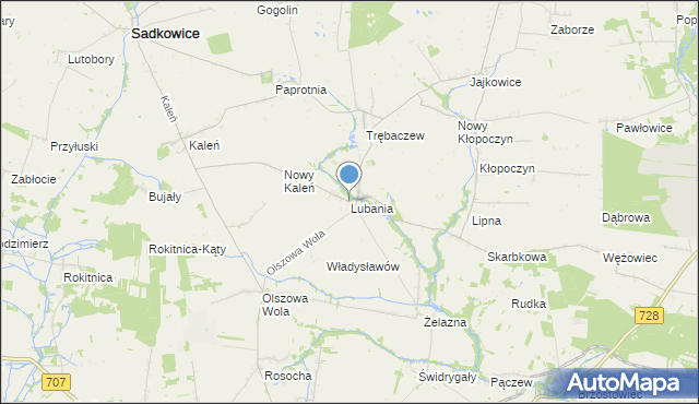 mapa Lubania, Lubania gmina Sadkowice na mapie Targeo