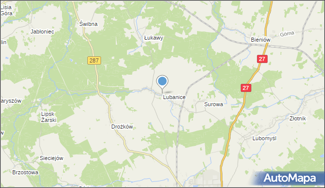 mapa Lubanice, Lubanice na mapie Targeo