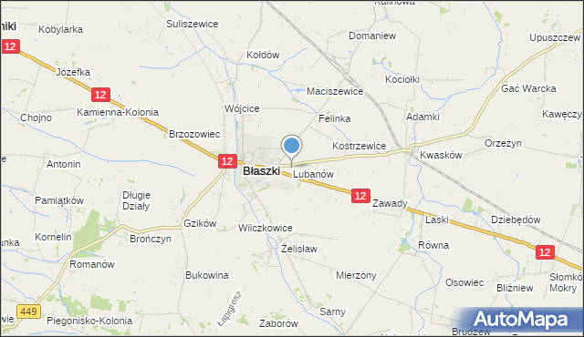 mapa Lubanów, Lubanów gmina Błaszki na mapie Targeo