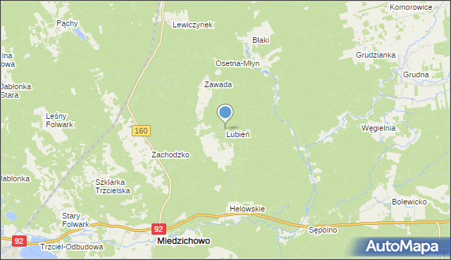 mapa Lubień, Lubień gmina Miedzichowo na mapie Targeo