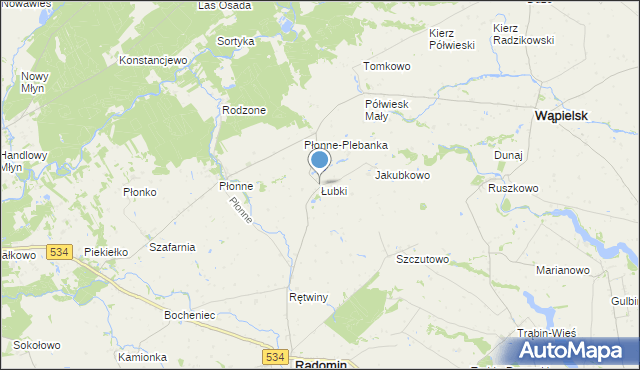 mapa Łubki, Łubki gmina Radomin na mapie Targeo