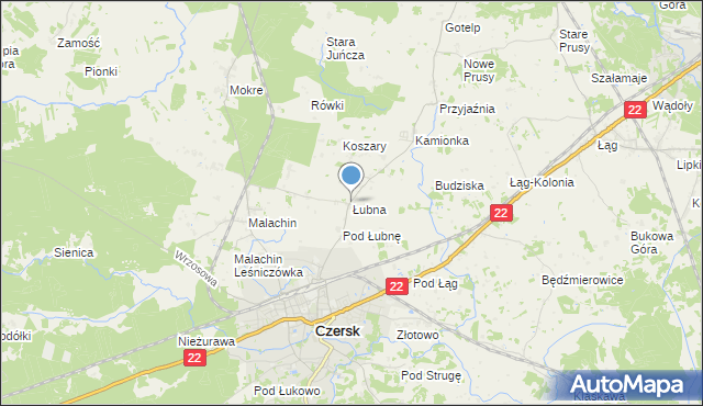 mapa Łubna, Łubna gmina Czersk na mapie Targeo