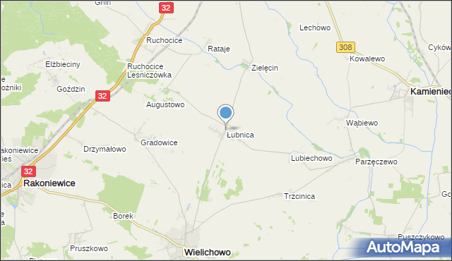 mapa Łubnica, Łubnica gmina Wielichowo na mapie Targeo
