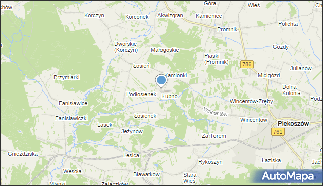 mapa Łubno, Łubno gmina Piekoszów na mapie Targeo
