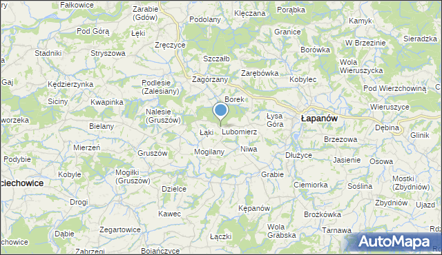 mapa Lubomierz, Lubomierz gmina Łapanów na mapie Targeo