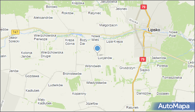 mapa Lucjanów, Lucjanów gmina Lipsko na mapie Targeo
