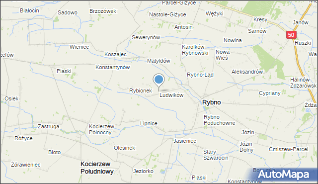 mapa Ludwików, Ludwików gmina Rybno na mapie Targeo