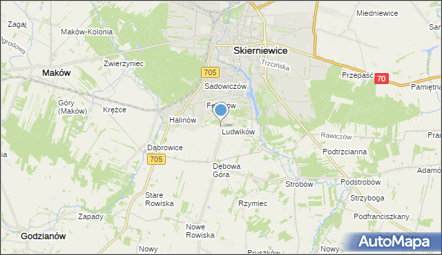 mapa Ludwików, Ludwików gmina Skierniewice na mapie Targeo