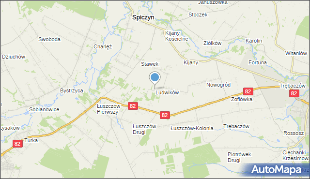 mapa Ludwików, Ludwików gmina Spiczyn na mapie Targeo