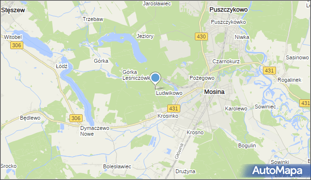 mapa Ludwikowo, Ludwikowo gmina Mosina na mapie Targeo