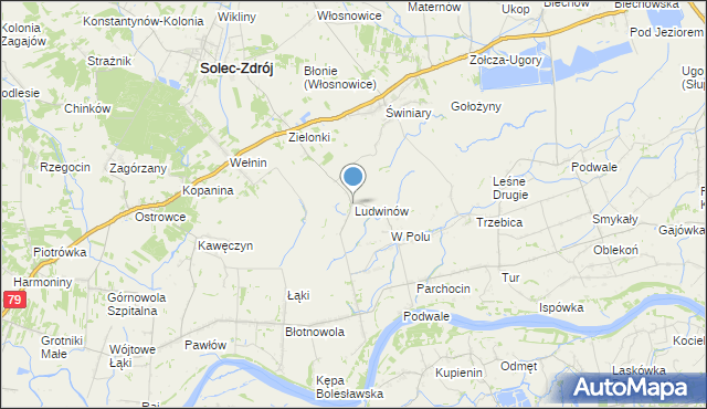 mapa Ludwinów, Ludwinów gmina Solec-Zdrój na mapie Targeo