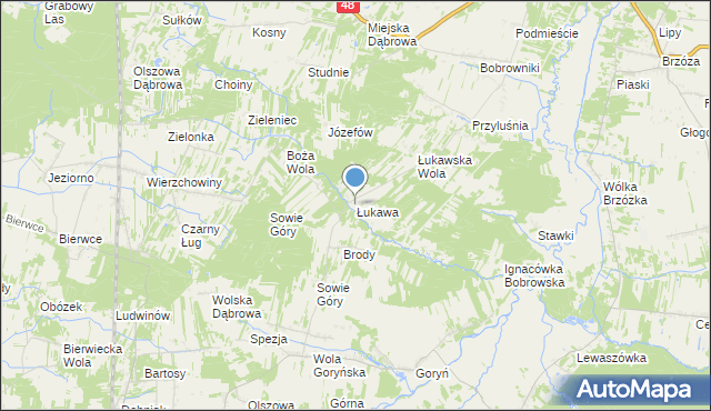 mapa Łukawa, Łukawa gmina Głowaczów na mapie Targeo