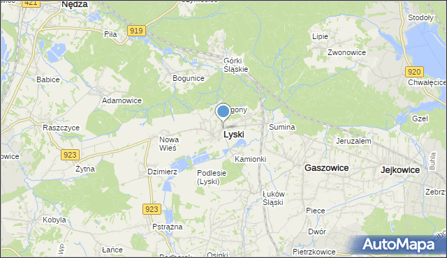 mapa Lyski, Lyski powiat rybnicki na mapie Targeo