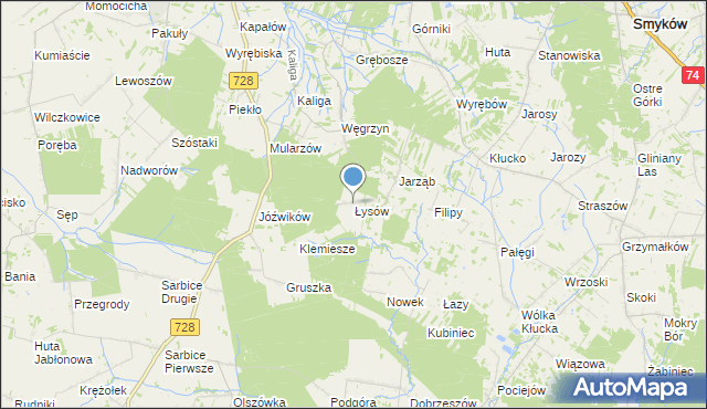 mapa Łysów, Łysów gmina Radoszyce na mapie Targeo