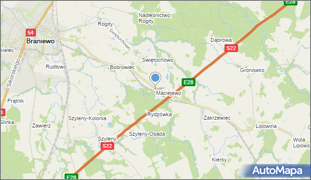 mapa Maciejewo, Maciejewo gmina Braniewo na mapie Targeo