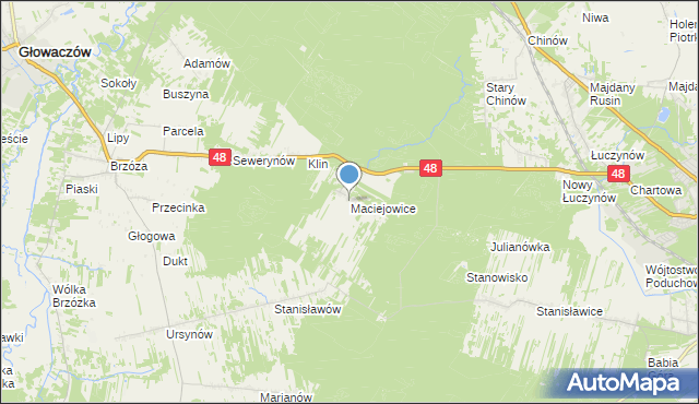 mapa Maciejowice, Maciejowice gmina Głowaczów na mapie Targeo