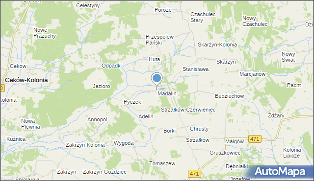 mapa Madalin, Madalin gmina Lisków na mapie Targeo
