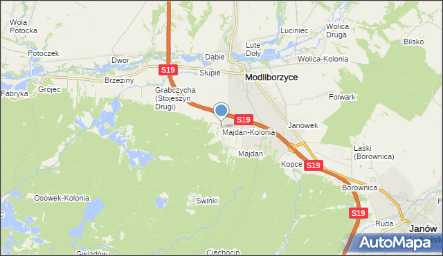 mapa Majdan-Kolonia, Majdan-Kolonia na mapie Targeo