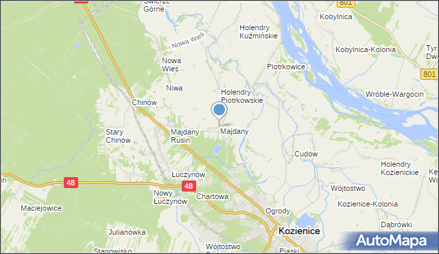 mapa Majdany, Majdany gmina Kozienice na mapie Targeo