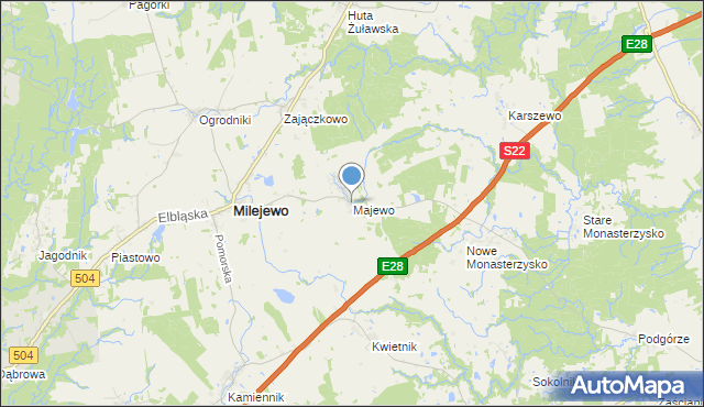 mapa Majewo, Majewo gmina Milejewo na mapie Targeo
