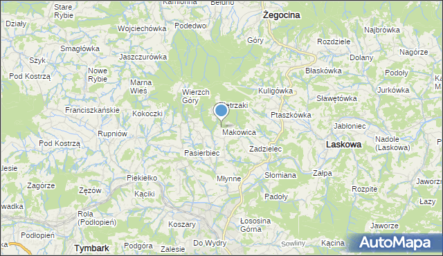 mapa Makowica, Makowica gmina Limanowa na mapie Targeo