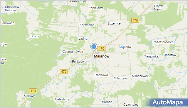 mapa Malanów, Malanów powiat turecki na mapie Targeo