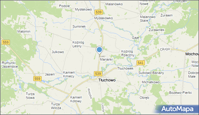 mapa Marianki, Marianki gmina Tłuchowo na mapie Targeo