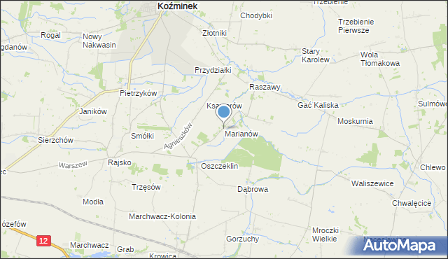 mapa Marianów, Marianów gmina Koźminek na mapie Targeo