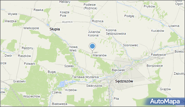 mapa Marianów, Marianów gmina Sędziszów na mapie Targeo